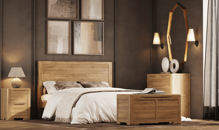 Modern oak bedroom furniture set in Oak&More showroom, Purpl discounts for disabilities and long term health conditions, mobility discounts and offers.