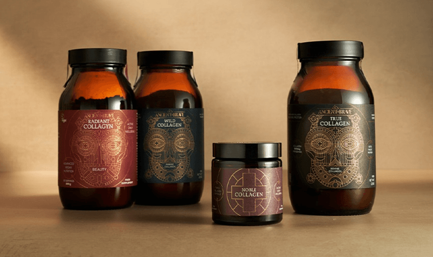 Collagen supplement bottles on display, Ancient and Brave, Purpl discounts for disabilities and long term health conditions, shopping discounts for disabled people.