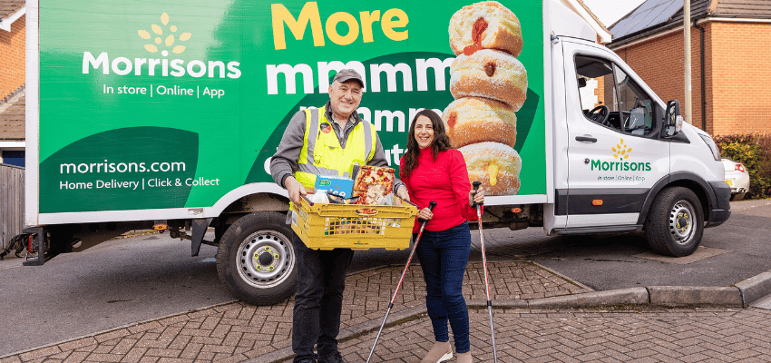 Morrisons delivery driver and customer by van, Purpl discounts for disabilities and long term health conditions, mobility discounts and offers.