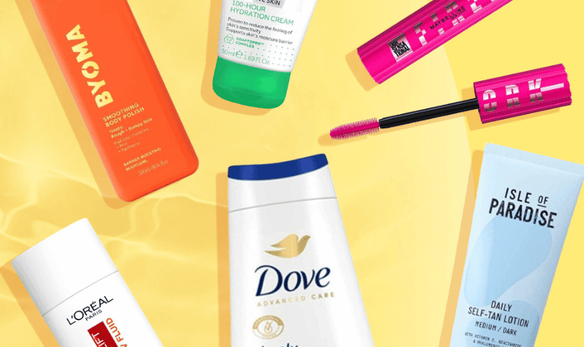 Assorted beauty products on yellow background, Boots Purpl discounts for disabilities and long term health conditions, mobility discounts and offers.