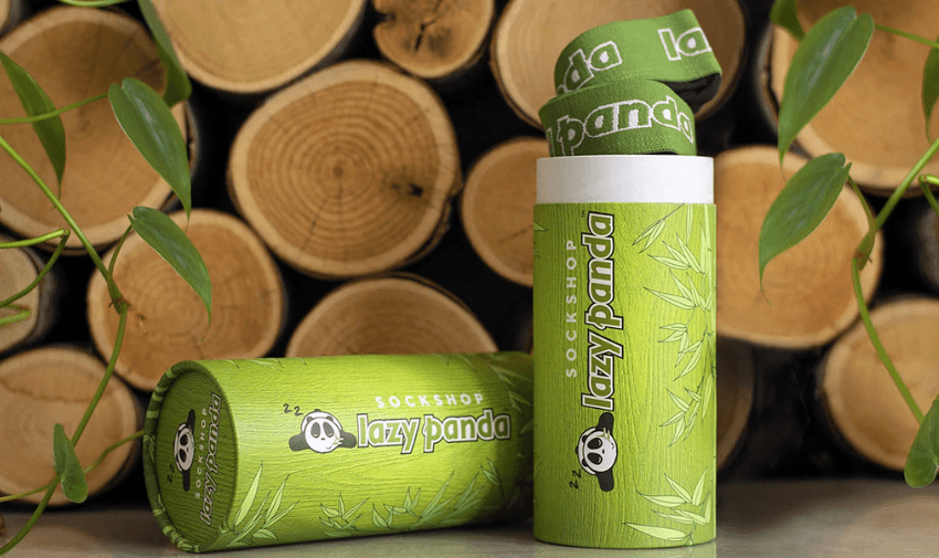 Lazy Panda bamboo underwear eco-friendly green packaging displayed with natural wood background, emphasising sustainability, affordable comfort and accessible mobility discounts.