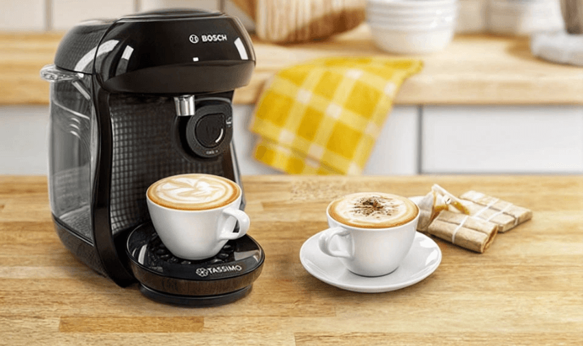 Tassimo coffee machine and two lattes on counter, Purpl discounts for disabilities and long term health conditions, mobility discounts and offers.