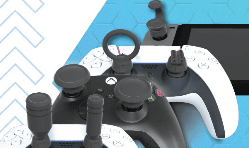 Accessible gaming grips for disabled gamers including thumb stick extensions and ring adapters – adaptive gaming gear for Xbox, PS5 and Nintendo Switch.