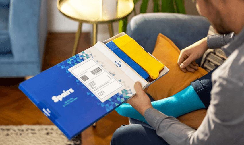 Bright multicoloured socks from Spairs subscription box – Disabled Clothing Discounts UK.