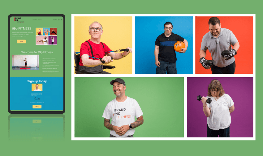 Fitness promo collage with Brand Inc Fitness, Purpl discounts for disabilities and long term health conditions, mobility discounts and offers.