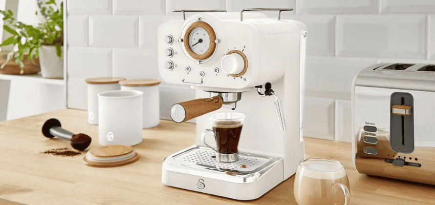 White Swan espresso machine on kitchen counter, Purpl discounts for disabilities and long term health conditions, mobility discounts and offers.