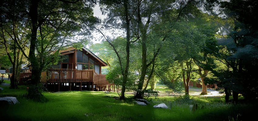Woodland cabin among trees at Forest Holidays, Purpl discounts for disabilities and long term health conditions, disabled travel discounts UK.
