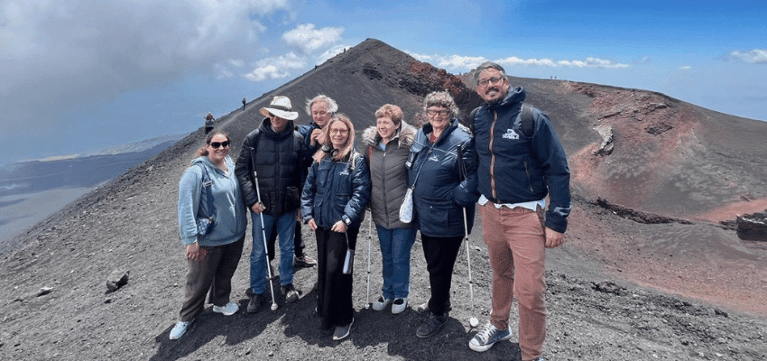 Seable accessible group travel experience with disabled and visually impaired travellers exploring outdoors together