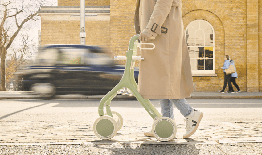 Person walking with Zeal mobility aid on pavement, Purpl discounts for disabilities and long term health conditions, mobility discounts and offers.