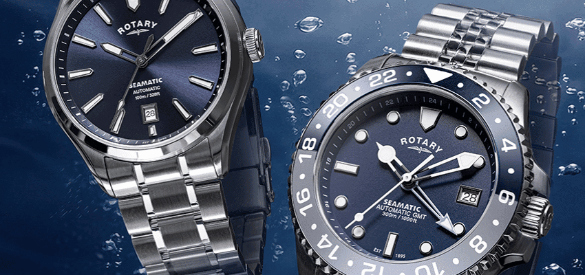 Two Rotary Watches on blue background, Purpl discounts for disabilities and long term health conditions, shopping discounts for disabled people.