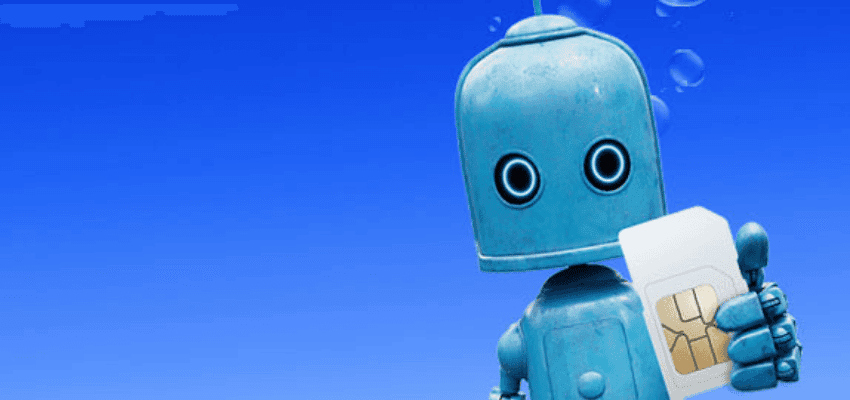 Blue O2 robot holding a SIM card, Purpl discounts for disabilities and long term health conditions, shopping discounts for disabled people.