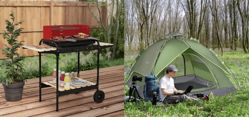 BBQ grill and camping tent scene, Aosom Purpl discounts for disabilities and long term health conditions, shopping discounts for disabled people.