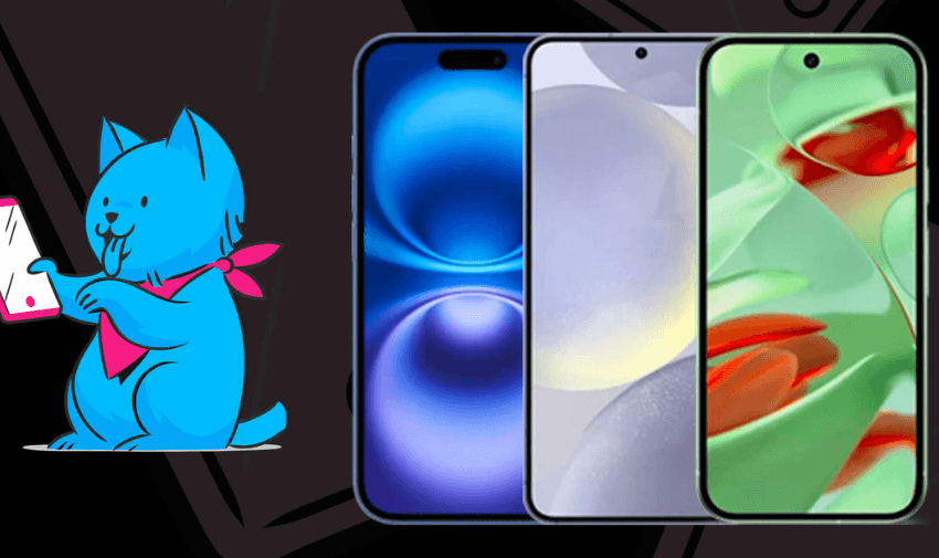 Cartoon dog beside smartphones on mobiles.co.uk, Purpl discounts for disabilities and long term health conditions, mobility discounts and offers.