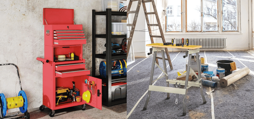 Red tool chest and DIY work area at Aosom, Purpl discounts for disabilities and long term health conditions, mobility discounts and offers.