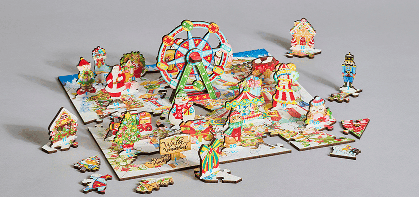 Wentworth puzzles winter wonderland jigsaw promo image Purpl disabled discounts members save on festive puzzle gifts.