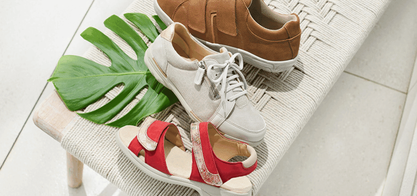 Three Cosyfeet shoes on bench, Purpl discounts for disabilities and long term health conditions, shopping discounts for disabled people.