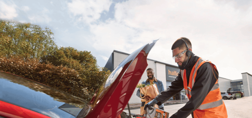 Halfords store interior with car accessories and motoring products Purpl disabled discounts members save on vehicle care and driving essentials