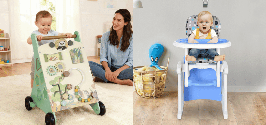 Baby with activity walker and highchair, Aosom Purpl discounts for disabilities and long term health conditions, mobility discounts and offers.