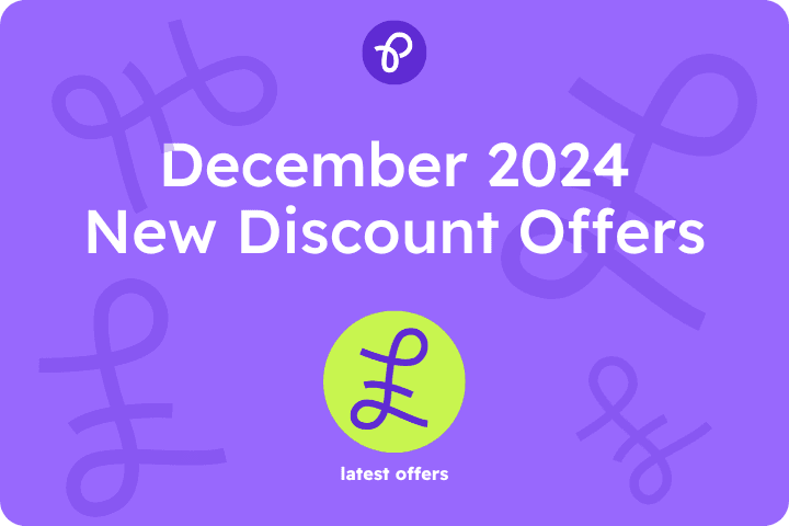Purple background and text that reads December 2024 new discount offers and a pound sign