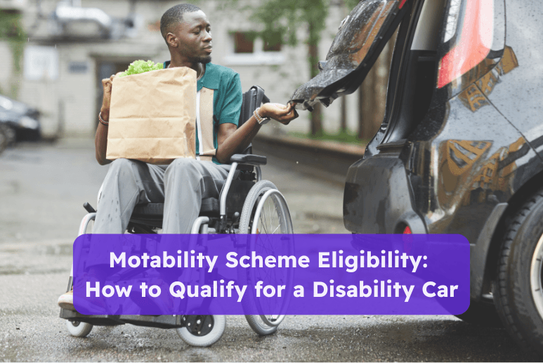 Man in a wheelchair loading shopping into a car boot, highlighting Motability Scheme eligibility and how disabled people in the UK can qualify for a disability car through mobility discounts and accessible transport support.